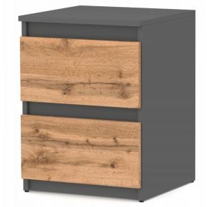 Loft Chevet - 40 cm - Gris mat/chêne décoratif Wotan - Moderne - 2 tiroirs - Robuste et pratique