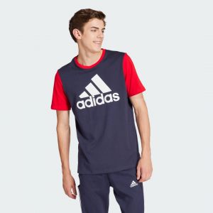 Adidas T-shirt Essentials Single Big Logo manche courte bleu rouge blanc - XS