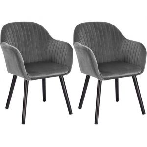 Woltu Lot de 2 Chaises de Salle &agrave; Manger ise en Velours Chaise pour Cuisine/Salo af&eacute; Gris Fonc&eacute;