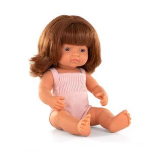 Miniland Baby Poupée rousse caucasienne, 38cm, Faite à la Main, avec Parfum. Poupées inclusives. Diversité. Colourful Edition.