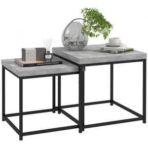 MH Lot de 2 tables basses carrées gigognes tim noires et béton ciré