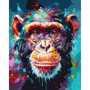 Figured'Art Peinture par Num&eacute;ro Adulte Chimpanz&eacute; Color&eacute; Abstrait - Activit&eacute; Manuelle Kit de Loisir Cr&eacute;atif DIY Num&eacute;ro d'Art Complet Animaux - 40x50cm sans ch&acirc;ssis en bois