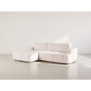 Leonie - Canap&eacute; dangle gauche 4 places convertible avec coffre en velours textur&eacute; - Beige