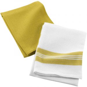 Lot de 2 Torchons D&eacute;co "C f en Cuisine" 50x70cm Jaune Prix