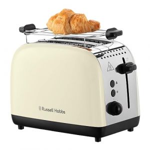 Russell Hobbs Grille pain [Pour 2 tranches] Colours Plus Inox cr&egrave;me (fentes extra larges, 6 niveaux de brunissage rapide, sur&eacute;l&eacute;vation et contr&ocirc;le, d&eacute;cong&eacute;lation, r&eacute;chauffage, 1600 W) Toaster 26551-56