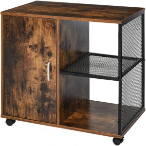 Homcom Support d'imprimante - caisson organiseur bureau - placard porte, 2 niches, grand plateau - panneaux particules coloris boisé métal noir