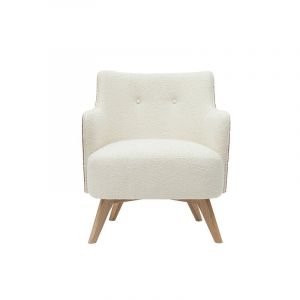 Image de Miliboo Fauteuil scandinave en tissu effet laine boucl&eacute;e et bois VALMY