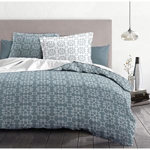 Parure de Couette 100% Coton 57 fils couleurs - Bleu, mati&egrave;re - 100% coton, tailles - 240 x 260 cm - Bleu