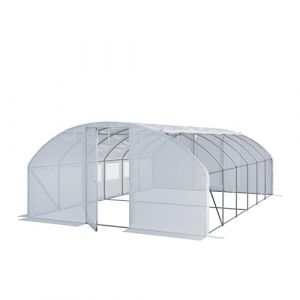 Serre tunnel Premium TOOLPORT 4x6m avec porte pivotante, b&acirc;che PE 180 g/m&sup2; blanc transparent