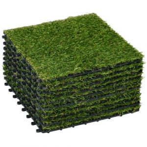 Outsunny Gazon synthétique artificiel set de 10 dalles carreaux 30 x 30 cm épaisseur confort 3,5 cm à emboîter vert