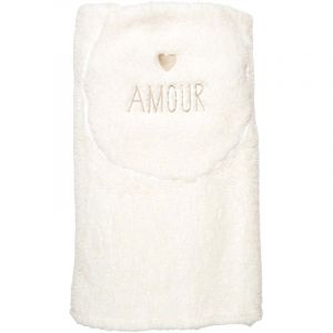 Plaid Coussin 2-en-1 "Amour" en Sherpa Coloris Cr&egrave;me