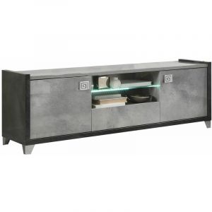 Altobuy HOFFMAN Meuble TV 2 Portes 160cm Gris Aspect Pierre avec Led
