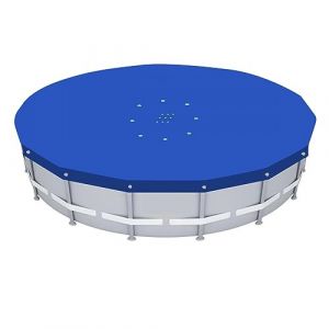 Image de Linxor Bâche de protection réversible 4 saisons pour piscine hors sol - Ronde 5,49 m - 150 gsm - Bleu et gris