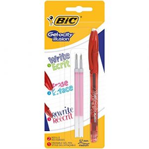 Bic Stylo Roller+2 Recharges Illusion Rouge - Marque - Ecriture Bille - Rechargeable - Non Effaçable