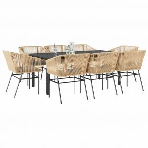 VidaXL Ensemble À Manger Jardin Coussins 9pcs Marron Poly Rotin Verre