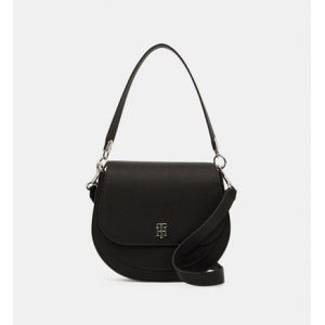 Image de Tommy Hilfiger Petit sac porté épaule en écocuir avec logo métallisé Noir