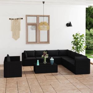 VidaXL Salon de Jardin 11 pcs avec Coussins Mobilier de Patio Meubles de Terrasse Mobilier de Jardin Meubles d'Extérieur Résine Tressée Noir