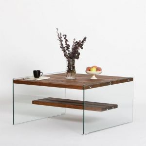 Hanah Home - Table basse en verre et bois brut Aqua