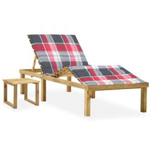 VidaXL Chaise longue de jardin avec table et coussin Pin imprégné