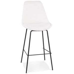 Tabouret de bar 'LEONIE' en tissu bouloché blanc et pied en métal noir