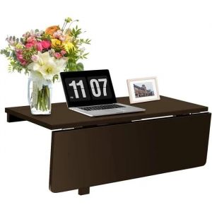 Image de Costway Table Murale Rabattable - Plataux Pliable 80×60 Cm (L X L)-Meuble Foyers Pour Etudiants, Appartements, Cuisine Marron