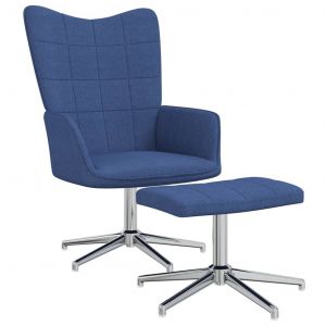 Image de VidaXL Chaise de relaxation avec tabouret Bleu Tissu