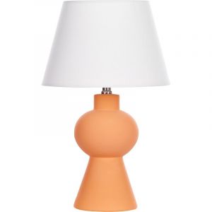 Beliani Lampe &agrave; Poser Orange en C&eacute;ramique Abat-Jour Conique en Lin Peint &agrave; la Main Fabilos