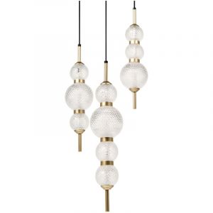 Beliani Lampe Suspendue LED Glamour Abat-Jour en Verre Base en M&eacute;tal &Eacute;clairage d'Ambiance Dor&eacute;e Aras