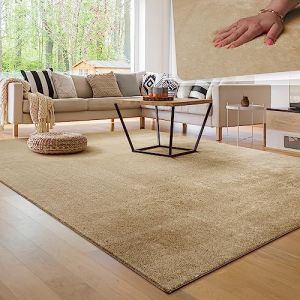 Paco Home Tapis de salon Unicolore Lavable Pile courte et douce 300x400 cm, Beige 2