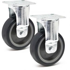 wiltec Kit de 2 Roulettes fixes – Ø 75 mm – Capacité de charge 75 kg – Roue en plastique gris avec Plaque de montage – Dispositif de transport, usage