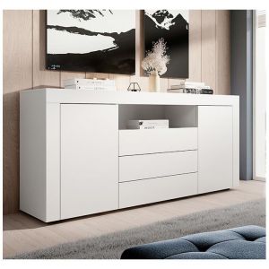 Design Ameublement - Buffet de salon bas 2 portes et 3 tiroirs 160x72x35cm Meuble de rangement Modèle Yanis Couleur Blanc Finition mat