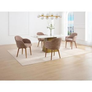 Lot de 6 chaises avec accoudoirs en tissu texturé et bois d'hévéa - Taupe - MODINIA