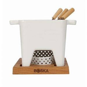 Boska Tapas Fondue Bianco L / Pour fondue au fromage & sauces / Set à fondue petit / Avec support et bougie / Compatible au micro-ondes et lave-vaisselle / 600 ml