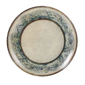 Lot de 12 assiettes rondes TANIA en fine porcelaine d&eacute;cor&eacute;e plat rond de service - diam&egrave;tre 195 x hauteur 2 cm