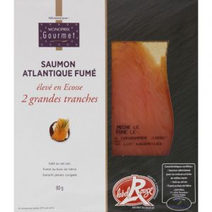 Monoprix gourmet Saumon Atlantique, fumé et élevé en Ecosse - Les 2 tranches, 80g