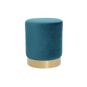 Image de Miliboo Pouf rond en velours bleu canard et métal doré AMAYA