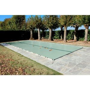 Bâche Hivernage 550 g/m² Amande 9,70 x 4,70 m pour Piscine Maximum 9 x 4 m avec Grille d'Evacuation - Direct Usine France