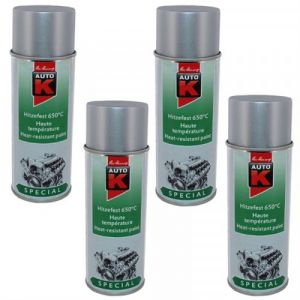 Lot de 4 bombes de peinture haute temp&eacute;rature - gris argent - Auto-K - 400 ml