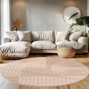 Teppium Tapis de Salon et Chambre à Poils Bouclés Rose 80 cm Rond style bohème scandinave tapis décoratif