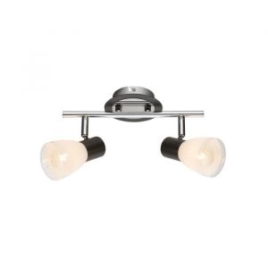 Globo Lighting Spot chrome - Bois brun foncé - Verre opal translucide - L 26 x l 14 x H 14,5 cm