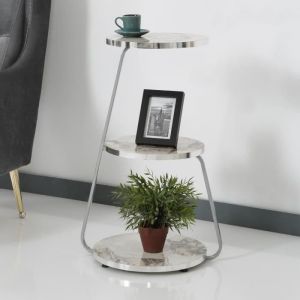 Table d'appoint Sipoo à 3 niveaux 74 x 46 x 37 cm marbre blanc / argenté [en.casa]