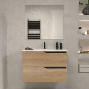 Cosyneo - Meuble de salle de bain 60cm simple vasque - 2 tiroirs - madera miel (bois clair) - luna