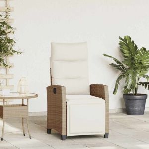 VidaXL Chaise de jardin inclinable et table d'appoint beige polyrotin
