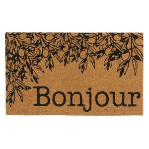 Aubry Gaspard Paillasson coco intérieur extérieur 75 x 45 cm Branche olivier bonjour