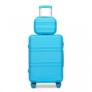 Kono Set de 2 Valise de Voyage 55x40x22cm Valise Rigide ABS Bagage Cabine+Valise Vanity Case à 4 roulettes et Serrure TSA, Bleu