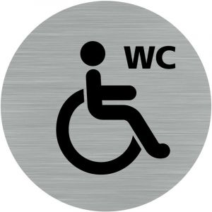 Signaletique.biz France - Pictogramme wc Handicap&eacute; et pmr (Q0183). Autocollant souple effet alu bross&eacute; ou plaque de porte alu bross&eacute; ep 2mm au choix