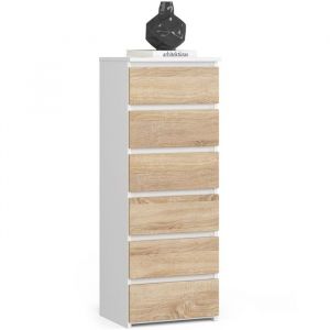 Commode Akord CL6 Blanche 40 cm 6 tiroirs façade Chêne Sonoma 40x35x109 cm