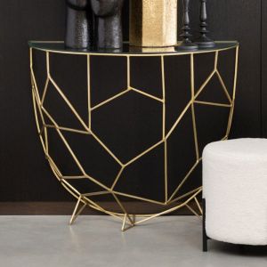 M&S Console demi-lune vintage 90x46x76 cm en métal doré et verre - mooza