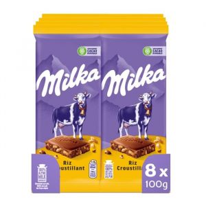 Milka 8 tablettes de chocolat au lait et au riz croustillant - (8x100g)
