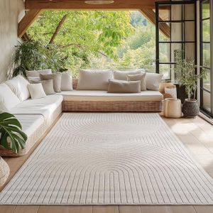 Homebyhome Tapis de Salon ou chambre en Cr&egrave;me 160x230 cm effet 3D - Tapis dext&eacute;rieur moderne et doux salon cuisine terrasse